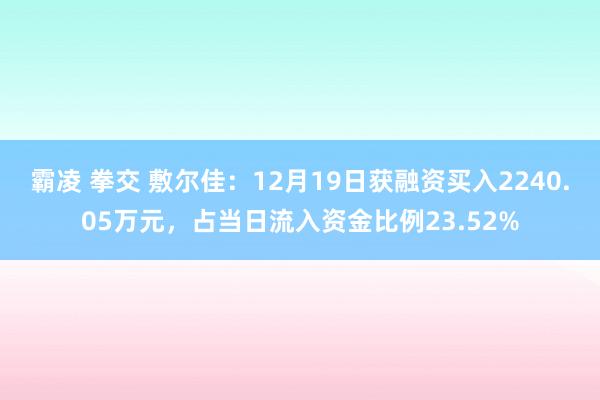 霸凌 拳交 敷尔佳：12月19日获融资买入2240.05万元，占当日流入资金比例23.52%