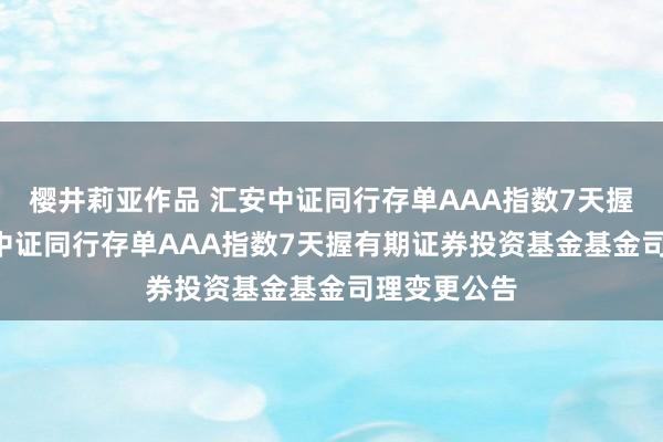 樱井莉亚作品 汇安中证同行存单AAA指数7天握有期: 汇安中证同行存单AAA指数7天握有期证券投资基金基金司理变更公告