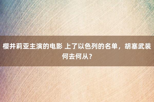 樱井莉亚主演的电影 上了以色列的名单，胡塞武装何去何从？