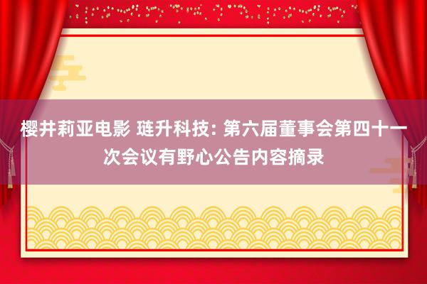 樱井莉亚电影 琏升科技: 第六届董事会第四十一次会议有野心公告内容摘录